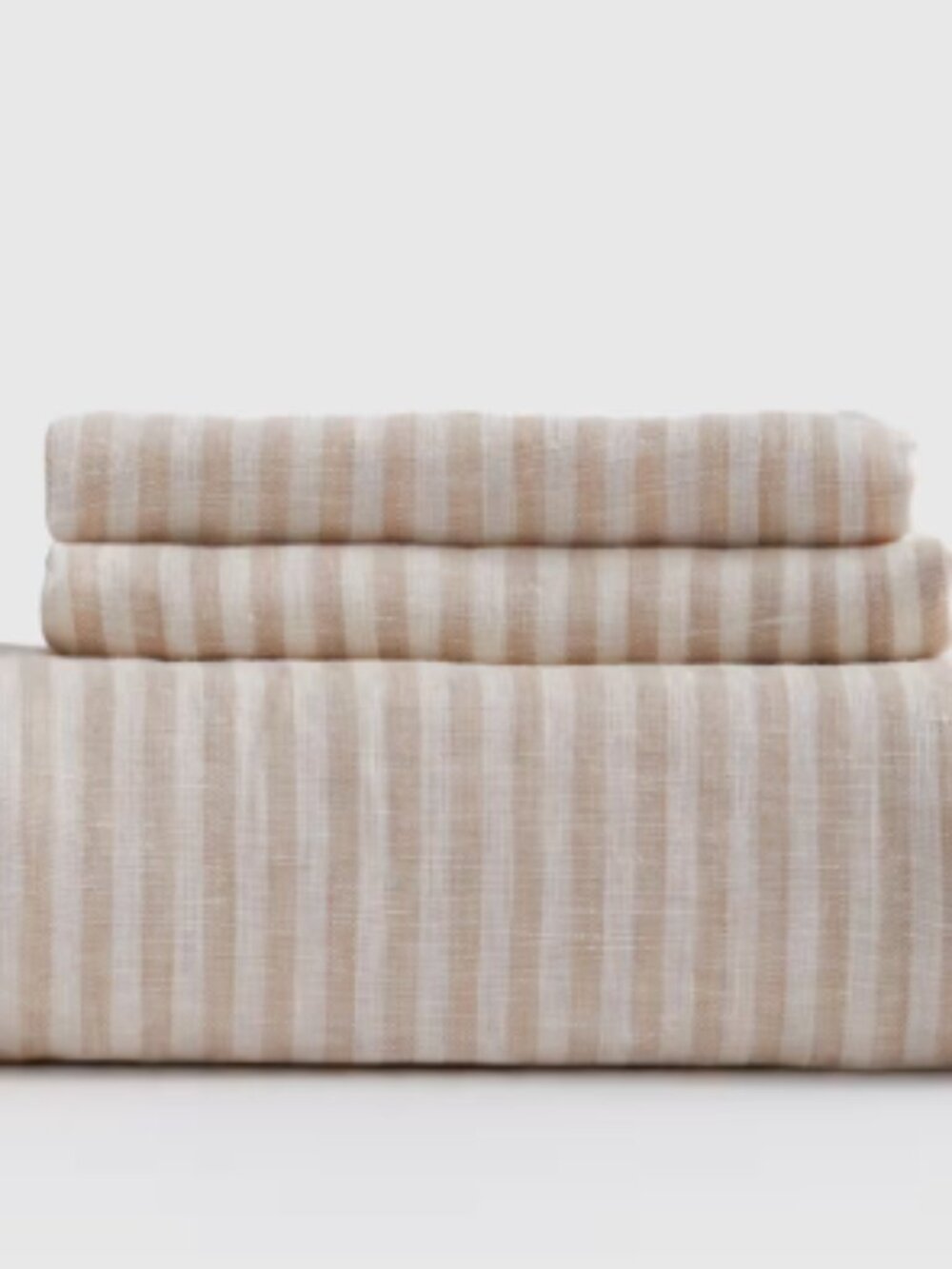 Quince King European Linen Stripe Fitted Sheet Set Natural/White Stripe NWOT